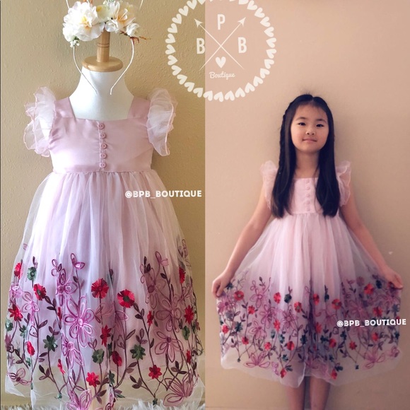 Other - 3/4T Pink Floral Embroidered Tulle Boutique Dress